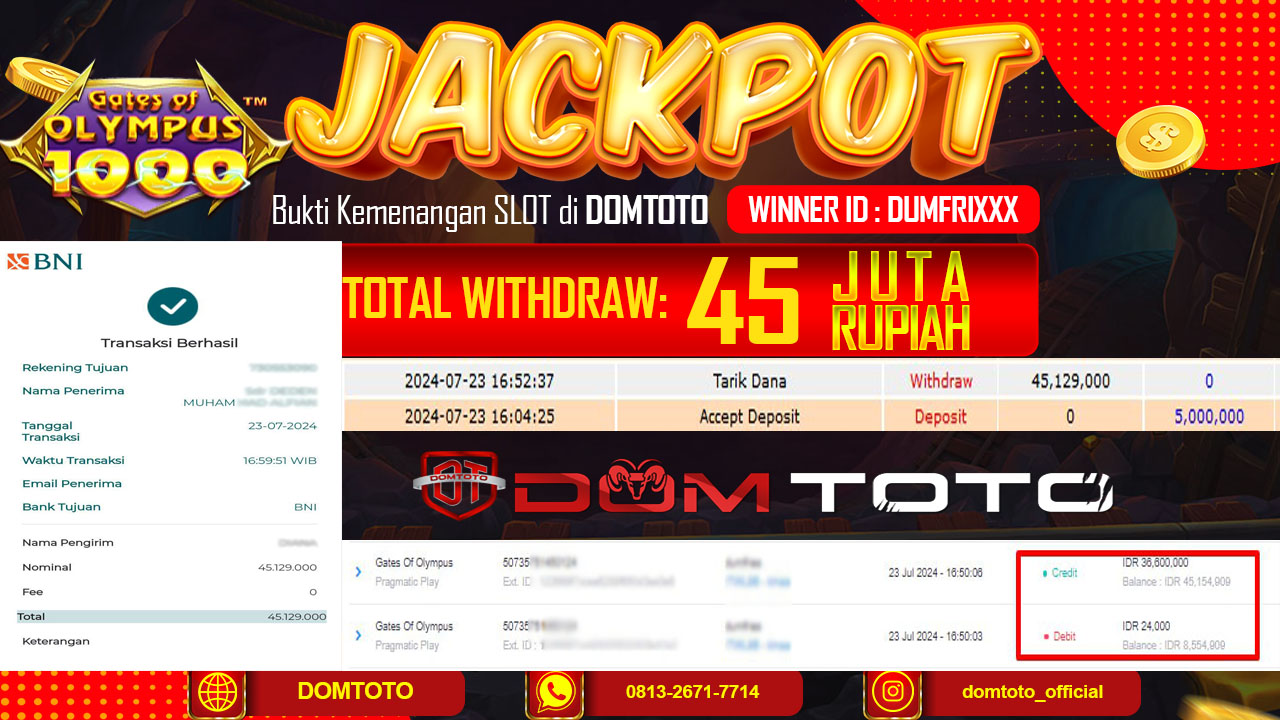 JACKPOT SLOT PRAGMATIC GATES OF OLYMPUS 1000 23 JULI 2024